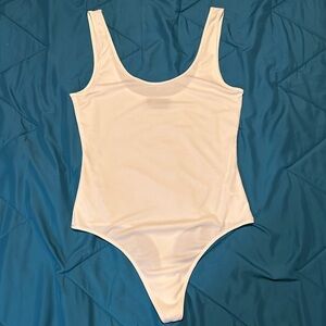 Vici White Scope Neck Thong Bodysuit